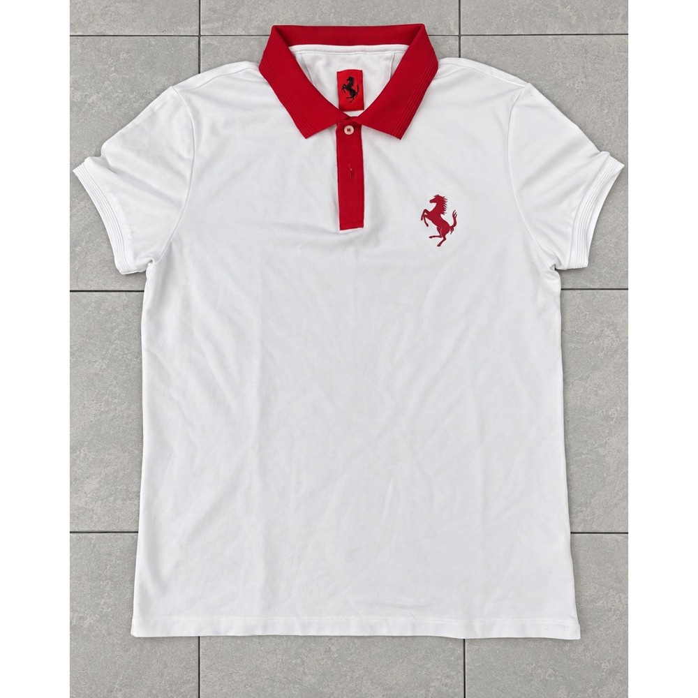 Ferrari Polo Shirt Mens Large Official Product Racing Pique White Red Logo L